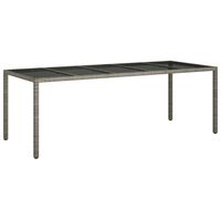 vidaXL Tuintafel 250x100x75 cm gehard glas en poly rattan grijs