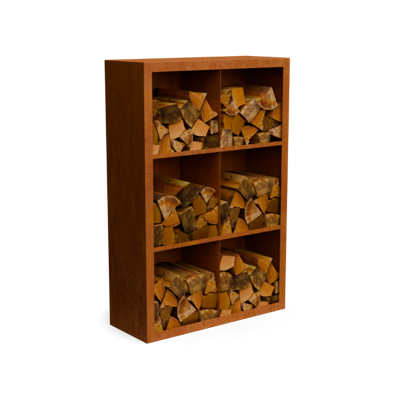 Egura cortenstaal Houtopslag 6 vakken met achterwand L100 x B38,5 x H150 cm - Geroba