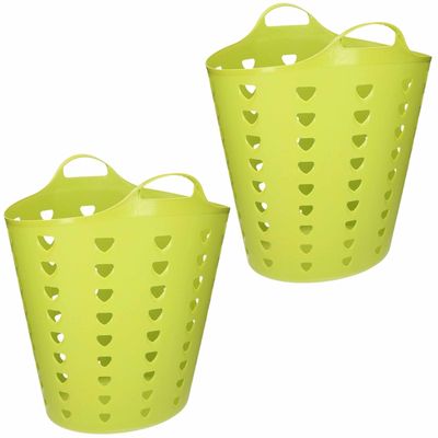 2x stuks groene opbergmanden flexibel 60 liter 47 x 50 cm