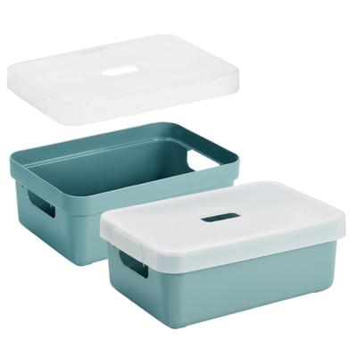 Sunware Opbergbox met transparante deksel - 2x stuks - blauw/groen - 9 liter - kunststof - 35x25x12