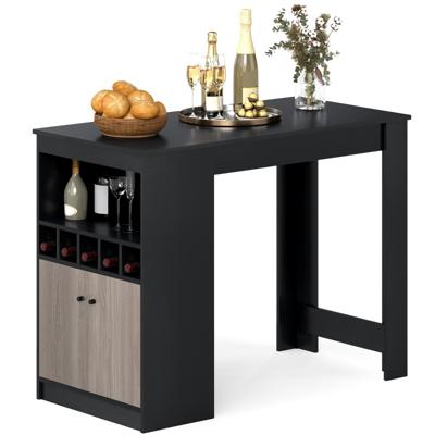 Keuken Bartafel met Wijnrekken & Open Vakken & 2-deurs Keukentafel Voor 2 Personen Huisbar Zwart
