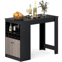 Keuken Bartafel met Wijnrekken & Open Vakken & 2-deurs Keukentafel Voor 2 Personen Huisbar Zwart