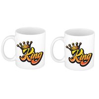 2x stuks mok/ beker wit Koningsdag King met kroon 300 ml - feest mokken - thumbnail