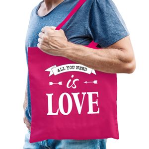 Gay Pride tas - katoen - 42 x 38 cm - fuchsia roze - LHBTI - All you need is love