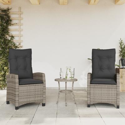 Tuinstoelen 2 st verstelbaar met kussens poly rattan grijs