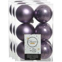 Decoris kerstballen - 36x st - heide lila paars - 6 cm - kunststof - mat/glans - kerstversiering