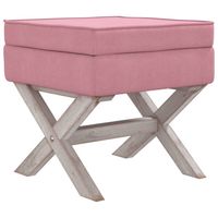 The Living Store Franse vintage roze fluwelen opbergkruk - 45 x 45 x 49 cm - stabiele houten poten - thumbnail