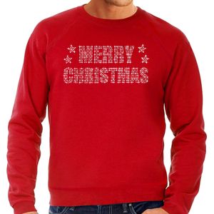 Glitter foute kersttrui rood Merry Christmas glitter steentjes voor heren - Glitter kerst outfit