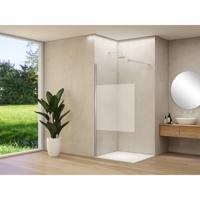 Van Rijn Products ST01 vaste wand - 118x200cm - helder glas met satijnbaan - - dikte 8mm - stabilisatiestang - muurprofiel - Chroom ST01500120GSCHM Van Rijn Products ST01 vaste wand - 118x200cm - helder glas met satijnbaan - - dikte 8mm - stabilisatiestang - muurprofiel - Chroom ST01500120GSCHM
