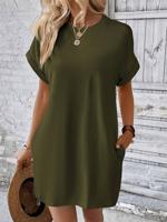 Loose Crew Neck Plain Casual Dress With No - thumbnail