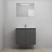 On-Line Badkamermeubelset - 80 cm - Bouwpakket - Greeploos 2 Deuren - Porseleinen Wastafel - 1 Kraangat - Spiegel met LED-Verlichting - Mat Antraciet