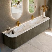 Badmeubel Mondiaz Kurve-Dlux | 200 cm cm | Meubelkleur Shadow | Wastafelkleur Glace | Solid surface | Wasbak beiden zijden spoelbak | 2 kraangaten Badmeubel Mondiaz Kurve-Dlux | 200 cm cm | Meubelkleur Shadow | Wastafelkleur Glace | Solid surface | Wasbak beiden zijden spoelbak | 2 kraangaten