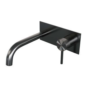 Inbouw Wastafelmengkraan Brauer Gunmetal Carving Coldstart Gebogen Uitloop Ronde Hendel Rechts Geborsteld Gunmetal Met Afdekplaat