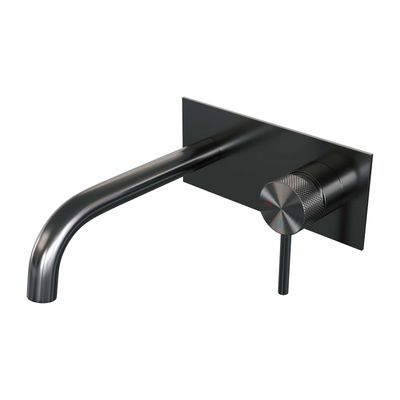 Inbouw Wastafelmengkraan Brauer Gunmetal Carving Coldstart Gebogen Uitloop Ronde Hendel Rechts Geborsteld Gunmetal Met Afdekplaat