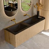 Mondiaz KURVE 145 cm Onderkast Greeploos 1 Lade Met Deuren Oak, Wastafel Solid Surface Links Urban 0 Kraangaten Zonder Spiegel (KRVCLO145R1L1D0KD-Oak/Urb)