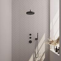 BRAUER Stripe Thermostatische Inbouw Regendouche - SET 02 - 25cm douchekop - gebogen muurarm - staaf handdouche - doucheslang - wandaansluitbocht - mat zwart 5-S-367