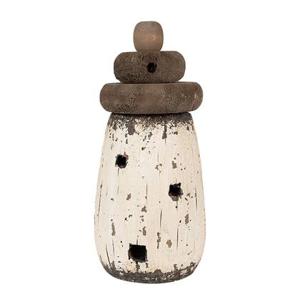 Clayre & Eef Decoratie Beeld Vuurtoren Ø 11x23 cm Wit Bruin Hout