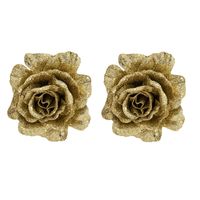 2x stuks decoratie bloemen roos goud glitter op clip 10 cm