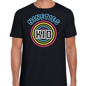 Nineties party verkleed t-shirt heren - jaren 90 feest outfit - 90s kid neon - zwart