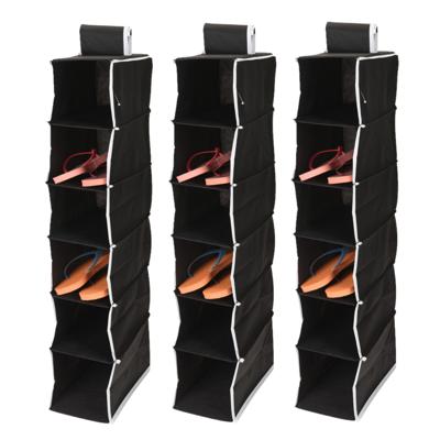 Storage Solutions Hangende kast organizer - 3x stuks - zwart - met 6 vakken - 15 x 30 x 84 cm