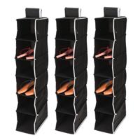 Storage Solutions Hangende kast organizer - 3x stuks - zwart - met 6 vakken - 15 x 30 x 84 cm