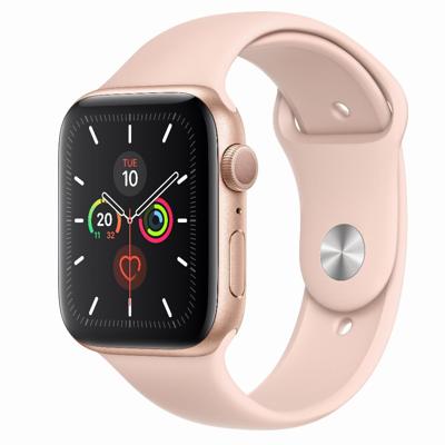 Refurbished Apple Watch Series 5 Aluminum 44mm Rosegoud met Pink Sportband Licht gebruikt