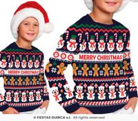 Kerst Sweater Kind Merry Christmas Sneeuwpop Blauw