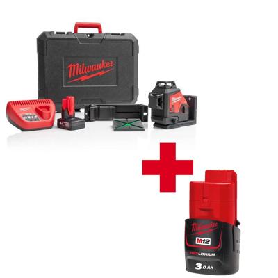 Milwaukee M12 3PL-401C Accu Kruislijnlaser 3x360° Groen 12V 4.0Ah in Koffer - 4933478102