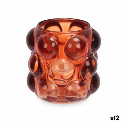 Kaarshouder Microbolletjes Oranje Kristal 8,4 x 9 x 8,4 cm (12 Stuks)