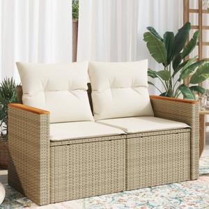 Tuinbank 2-zits met kussens poly rattan beige