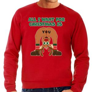 Foute Kersttrui/sweater voor heren - All I Want is - rood - blote kont - rendier