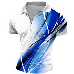 Verloop Lijnen / golven Sportkleding Abstract Casual Voor heren Polo met rits Korte mouw Feest Buiten Straat Zomer Lente Afdrukken Strijkijzer blauw Polyester Lightinthebox