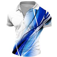 Verloop Lijnen / golven Sportkleding Abstract Casual Voor heren Polo met rits Korte mouw Feest Buiten Straat Zomer Lente Afdrukken Strijkijzer blauw Polyester Lightinthebox