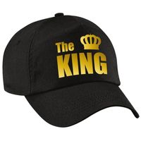 The King pet / cap zwart met gouden letters en kroon heren - thumbnail