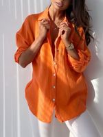 Loose Plain Casual Shirt Collar Blouse - thumbnail