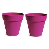 Plantenpot/bloempot - 2x - kunststof - fuchsia roze - binnen en buiten - D26 x H22 cm