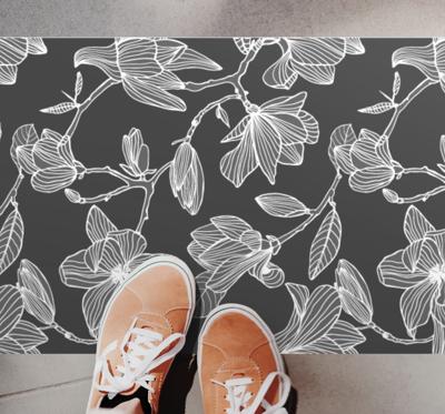 Vinyl tapijt Bloemen en planten Witte en grijze magnolia Vinyl tapijt Bloemen en planten Witte en grijze magnolia