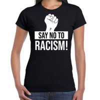 Say no to racism demonstratie / protest t-shirt zwart voor dames - thumbnail