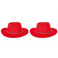 2x stuks rode cowboyhoed voor volwassenen 2x stuks rode cowboyhoed voor volwassenen