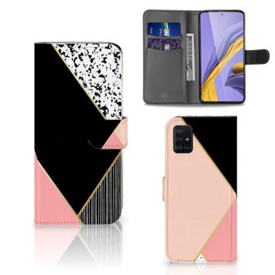 Samsung Galaxy A51 | Book Case | Zwart Roze Vormen