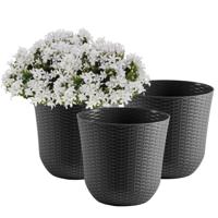 PlasticForte Plantenpot - 3x - D32 x H30 cm - grijs - rotan kunststof - bloempot