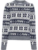 GANNI pull en maille intarsia à col rond - Bleu - thumbnail