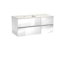 Storke Edge zwevend badmeubel 120 x 52 cm hoogglans wit met Mata asymmetrisch linkse wastafel in mat witte solid surface