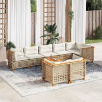 9-delige Loungeset met kussens poly rattan beige