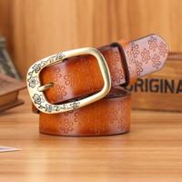 Dames Plum Blossom patroon metalen gesp PU lederen riem (bruin)