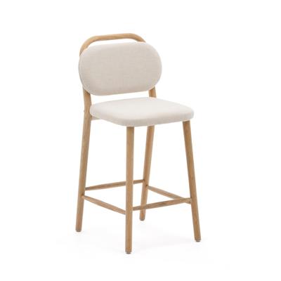 Kave Home Barkruk 'Helda' Chenille en eikenhout, kleur Beige (zithoogte 66cm)