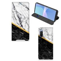 Sony Xperia 10 III | Standcase | Marmer Wit Zwart - Origineel Cadeau Man