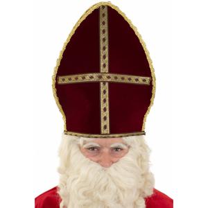 Sinterklaas kleding accessoires - voordelige mijter - donkerrood