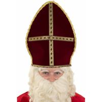 Sinterklaas kleding accessoires - voordelige mijter - donkerrood - thumbnail