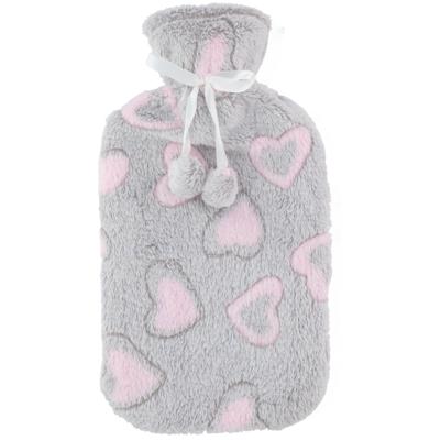 Warmwaterkruik - 2L - grijs/roze - met hoes - kruik - hartjes print